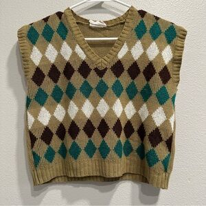 VTG Argyle Patterned Sweater Vest,women’s small,cropped,preppy